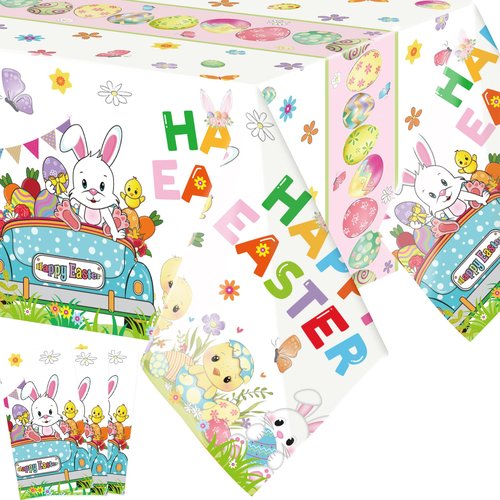 ceiba tree Easter Tablecloths Disposable Plastic 3 PCS Tablecloth Spring Party Supplies Table Decorations Decor 108 X 54 inch