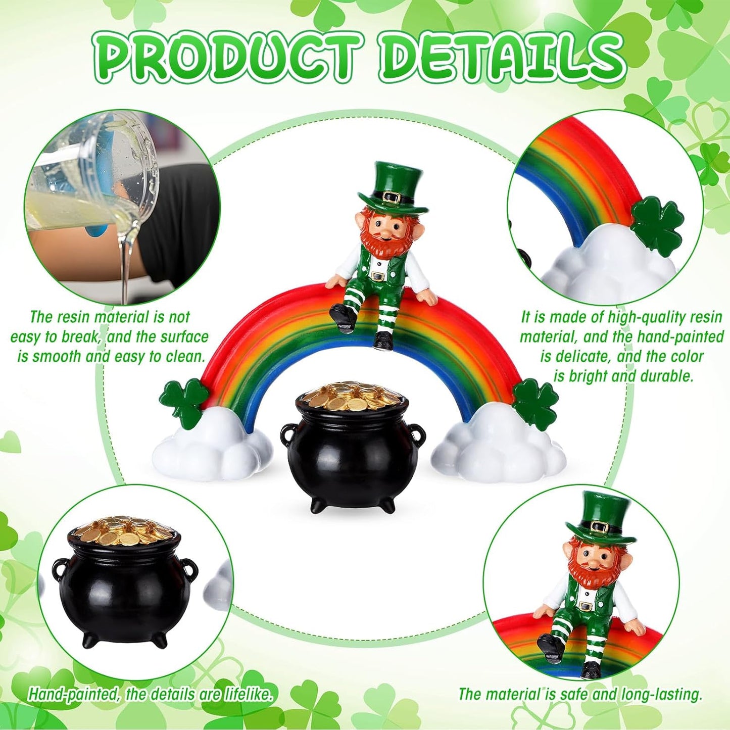 Youyole St. Patrick's Day Leprechaun Figurine - Colorful Resin Elf with Pot of Gold Decor