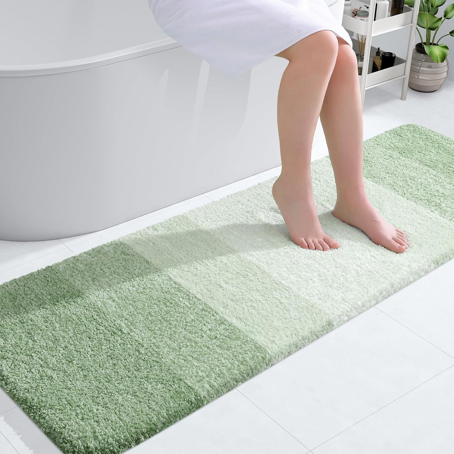 OLANLY Bathroom Runner Rug - Extra Soft Microfiber Mat, Quick Dry & Washable | 59x20 Inches, Sage Green