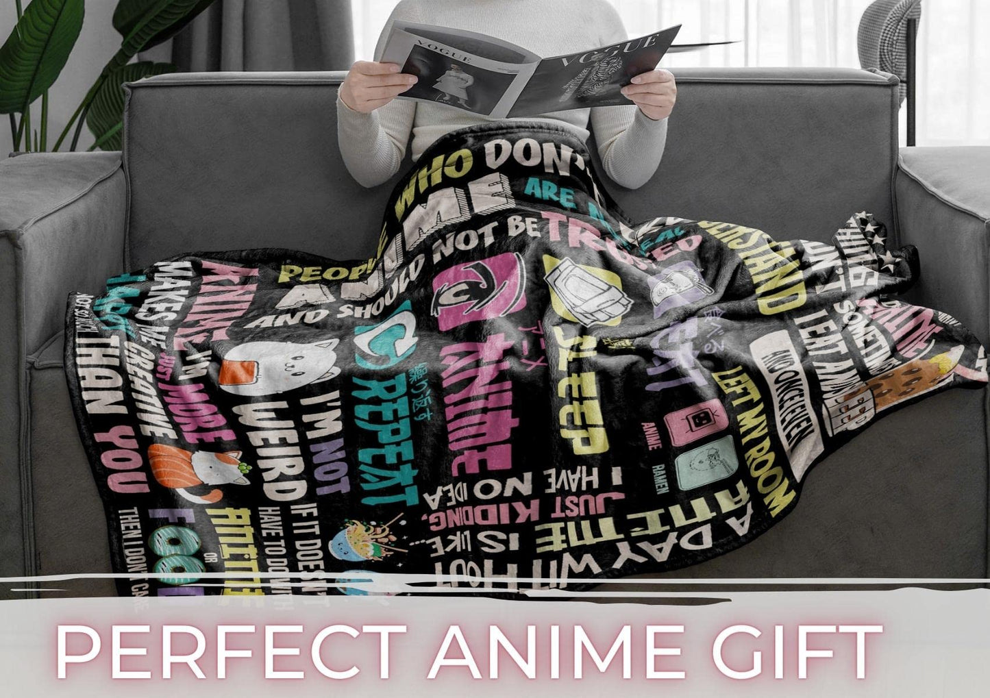 Anime Gifts Throw Blanket, Japan Japanese Kawaii Gift - Eat, 50" x 65"