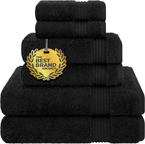 Cotton Paradise 6-Piece Towel Set - 100% Turkish Cotton | Soft, Fluffy Bath Towels in Black