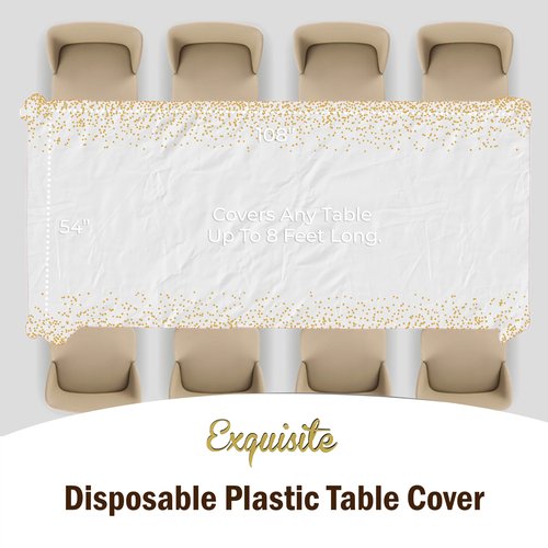 Exquisite 12-Pack Premium Plastic Tablecloth Black & Gold Dot Rectangular Plastic Tablecloth - 54x108 Inch, Pack of 12