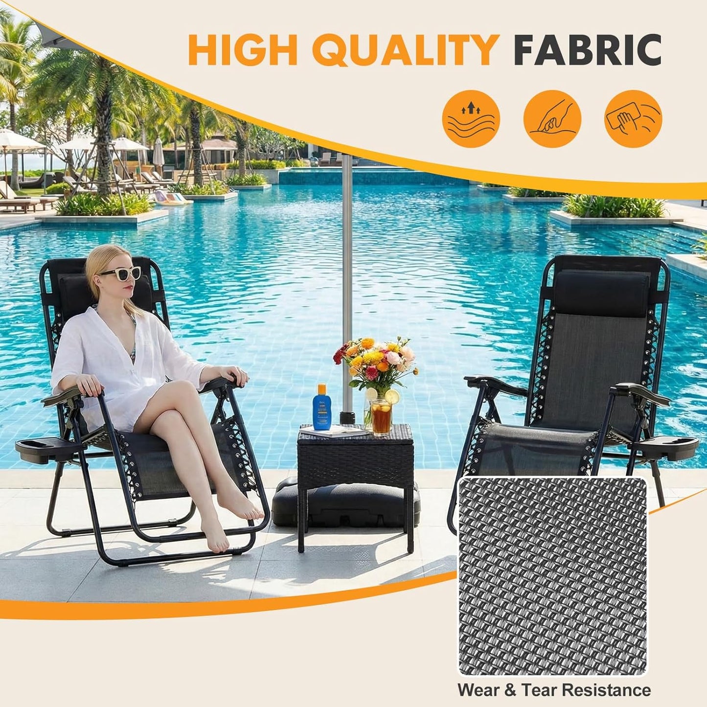NEWBULIG Zero Gravity Chair Set of 2 - Portable Adjustable Lounge Chairs with Cup Holders & Mesh Back