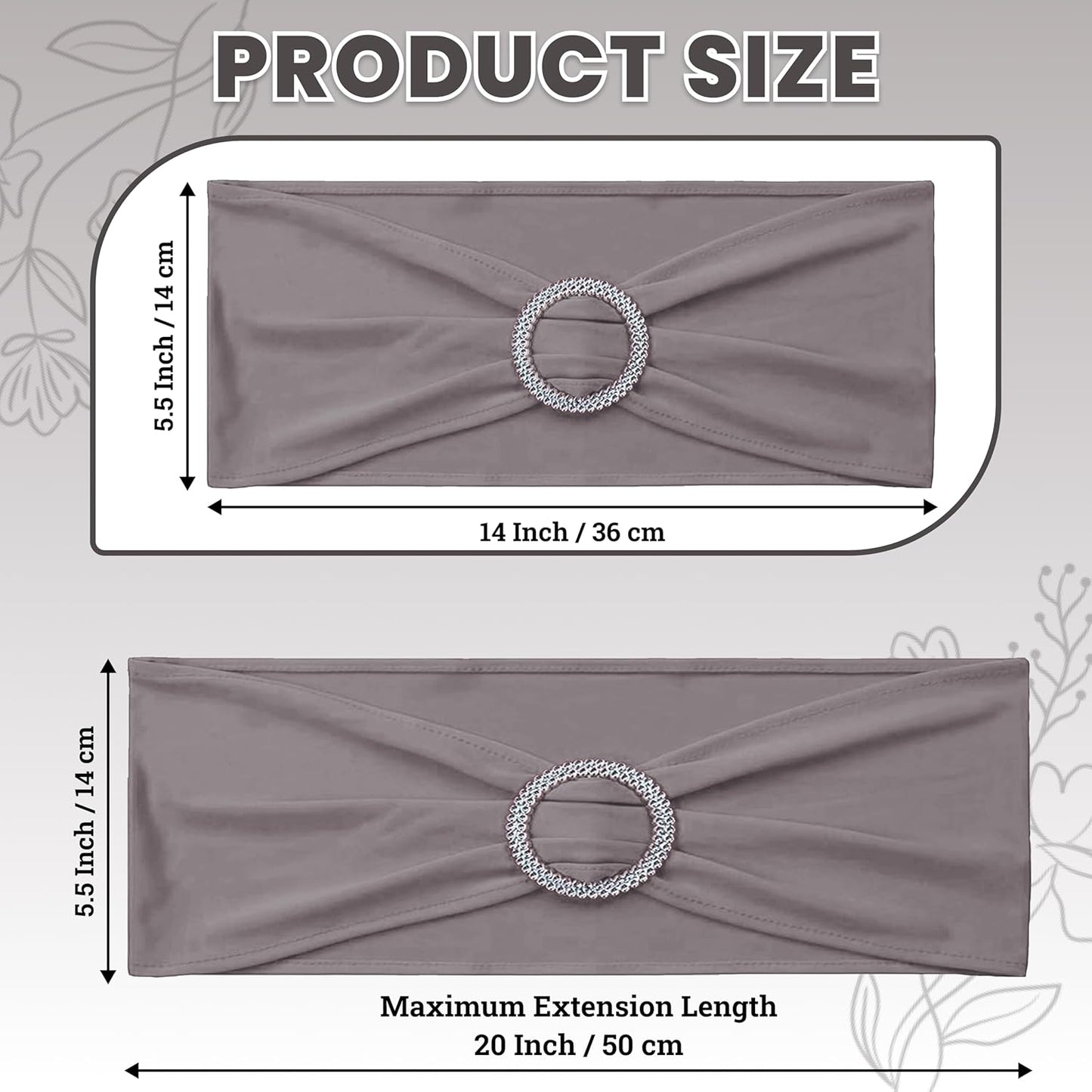 MDS Premium Spandex Chair Sashes - Stretchy Bow Covers with Buckle Slider | Universal Fit for Weddings & Events - Silver Gray