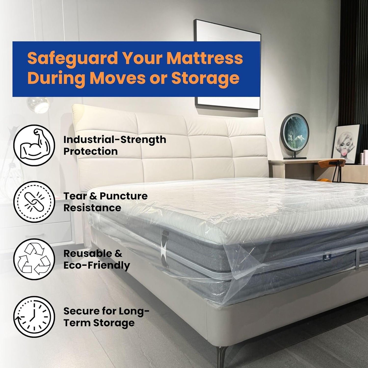 VICMORE Heavy-Duty Mattress Bag - Tear-Resistant Protector for King/Cal King Size | Transparent & Easy Fit