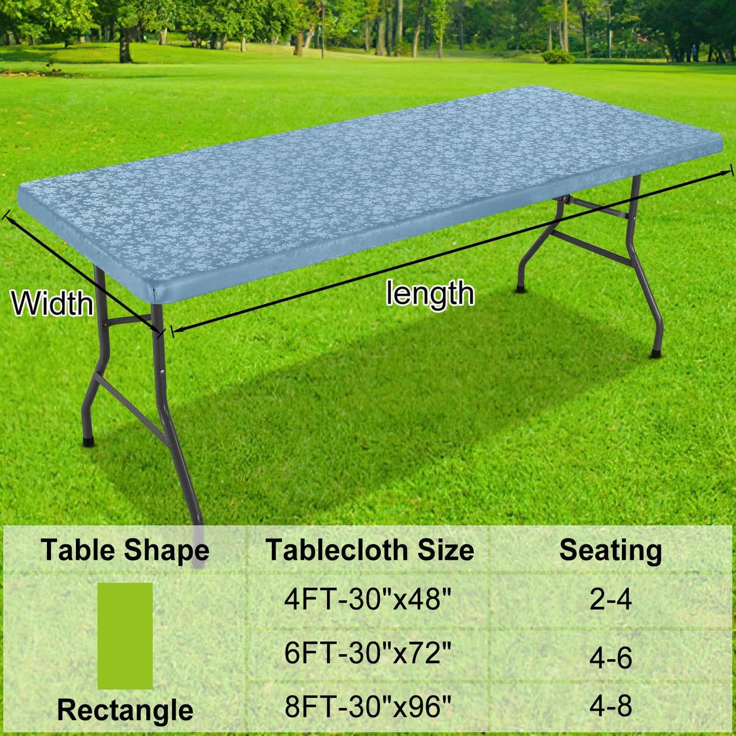 Smiry Rectangle Picnic Table Cloth, Elastic Waterproof Fitted Heavy Duty Vinyl Tablecloths, Wipeable Washable Table Covers for Kitchen, Dining, Camping, Outdoor (Stone Blue,30" X 72")