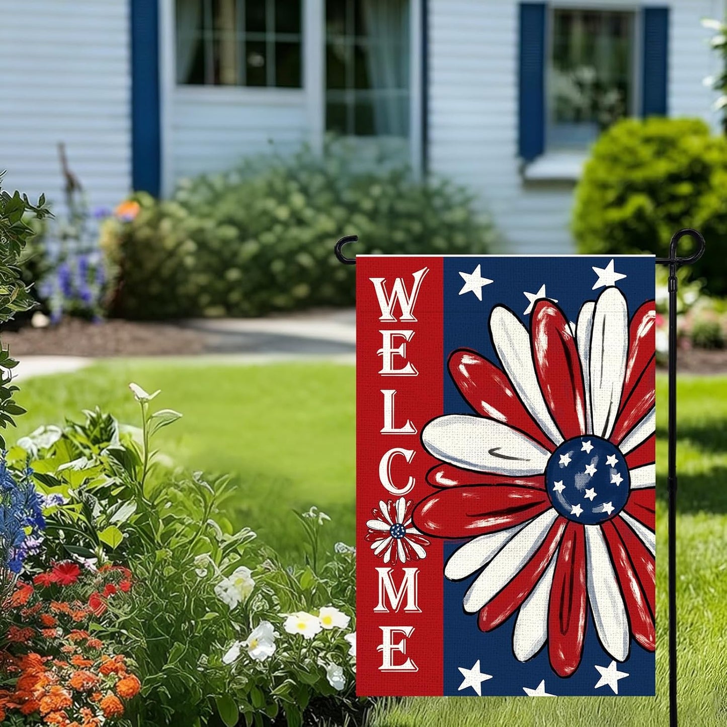 Patriotic 4th of July Garden Flag by [Brand Name] - Double-Sided 12x18 Inch Floral Design for Outdoor Decor