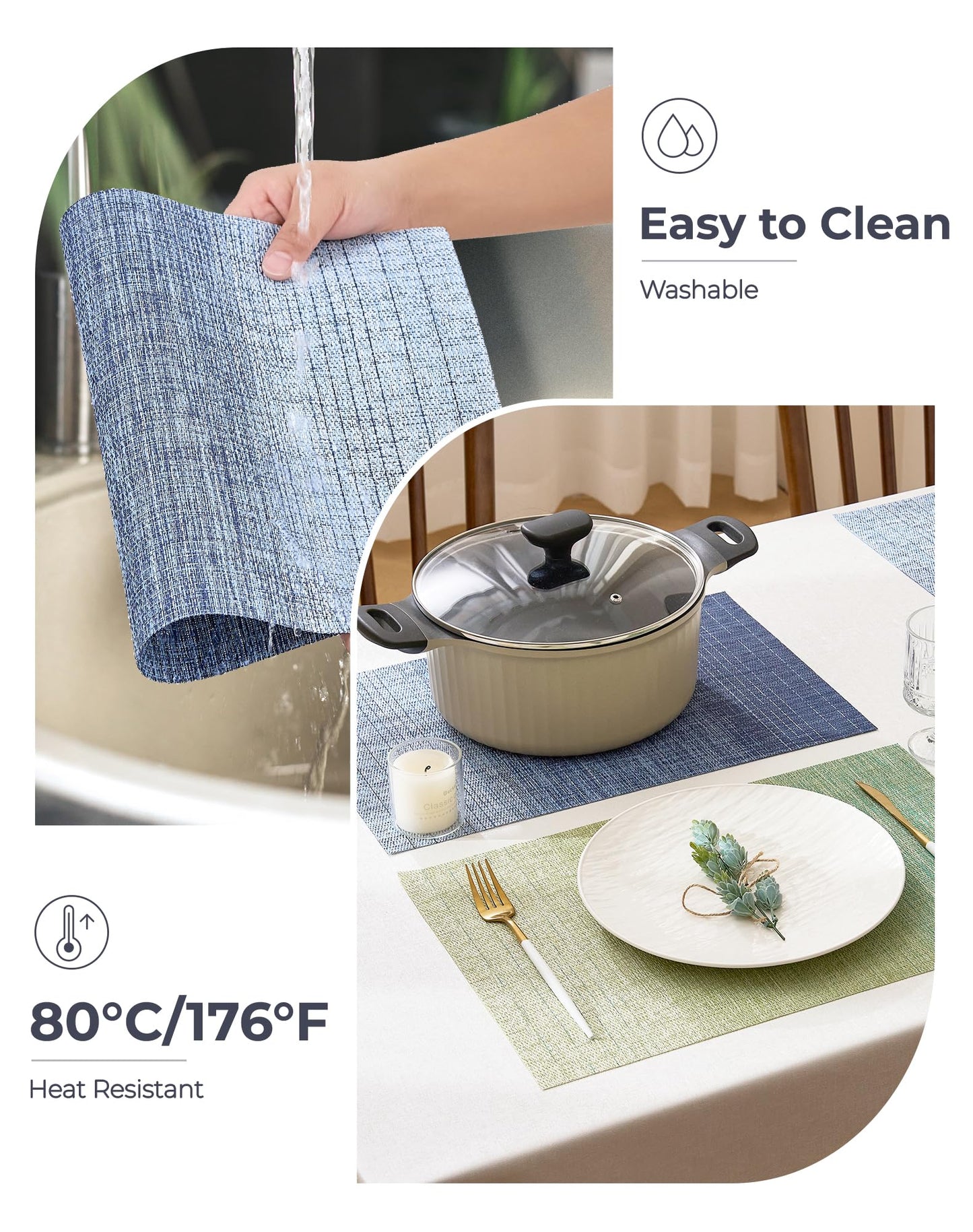 Leetaltree Gradient Blue Woven Placemats Set of 4 - Heat Resistant Non-Slip Place mats for Dining Table, Washable Durable PVC Vinyl Woven Table Mats(Gradient Blue, 4)