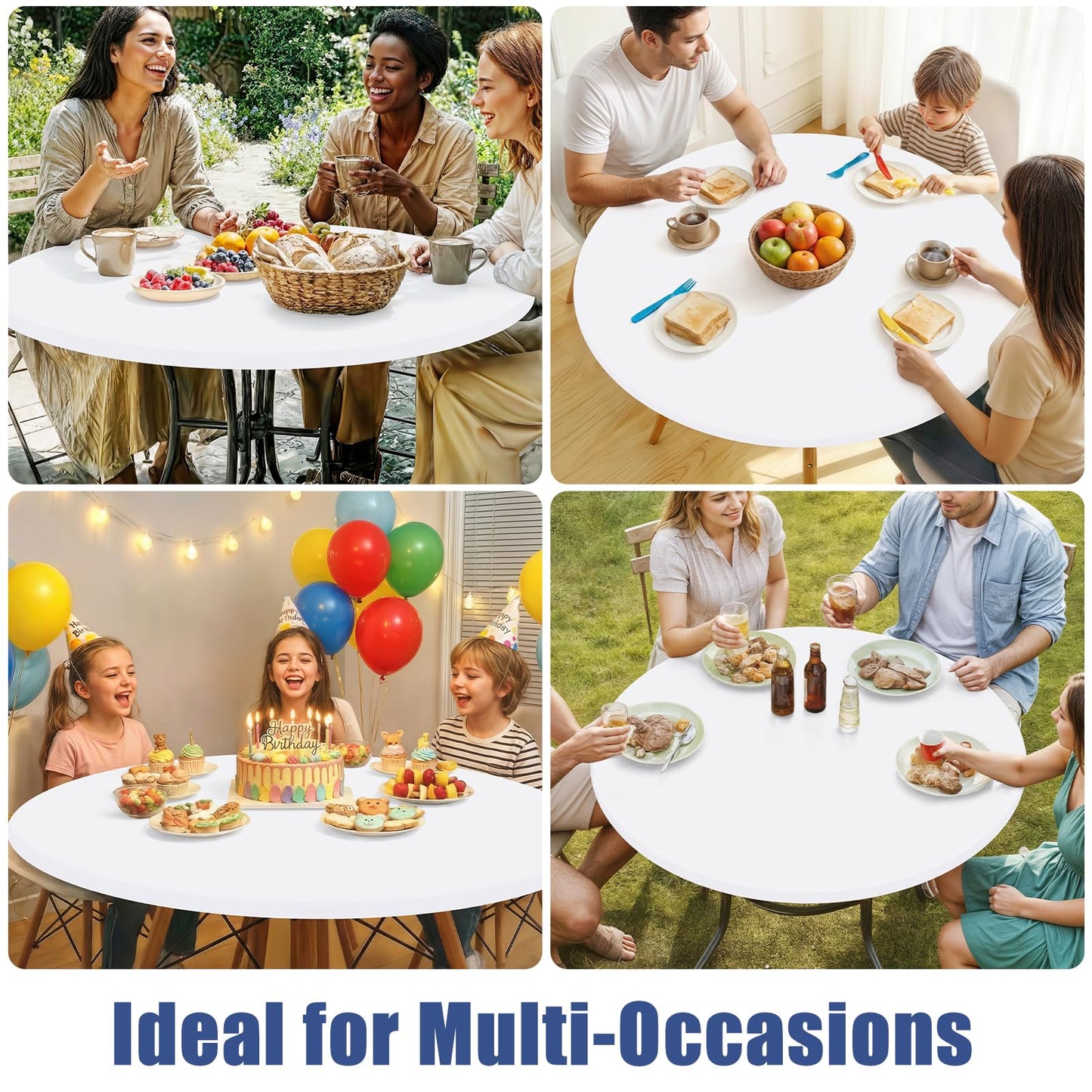 Moosfor Round Spandex Tablecloth, Elastic Fitted Waterproof Tablecloths for 18"-24" Tables, Stretch Washable Picnic Table Cover for Camping, Dining, Indoor and Outdoor, White