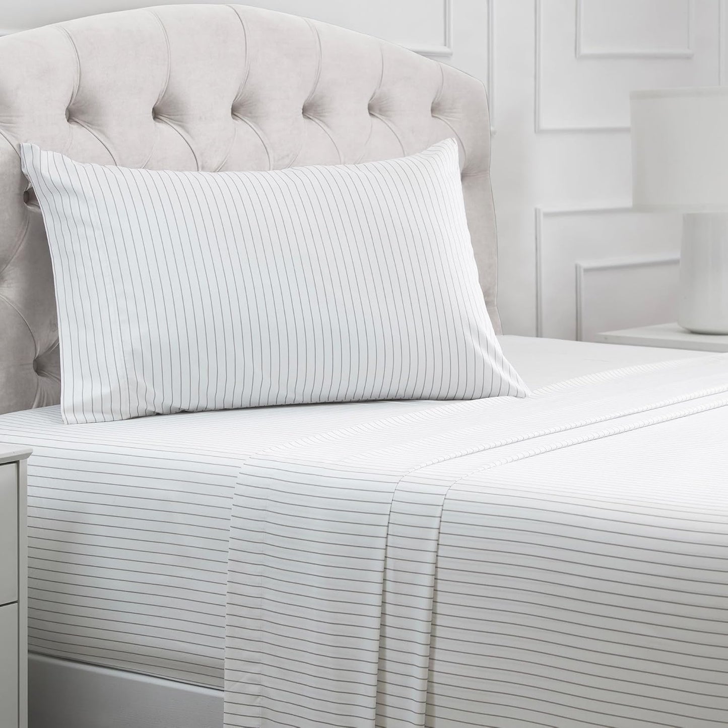 Mellanni Twin XL Sheets Set - Iconic Collection Hotel Luxury Bedding - Extra Soft, Cooling, Wrinkle Resistant (Pinstripe Gray)