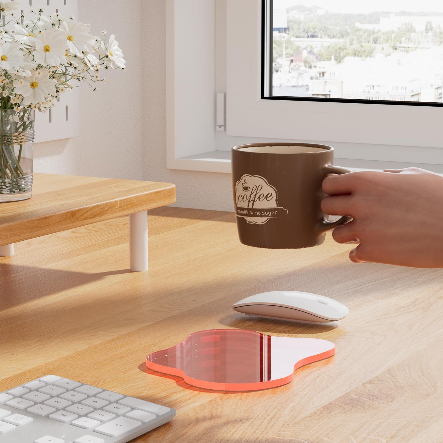 Acrylic Coaster Decorative Plates,Coral Pink Bar Drink Coaster, Clear Cloud Shape Coffee Cup Coaster, Perfect for Tabletop Protection and Accessories Display.(Coral Pink)