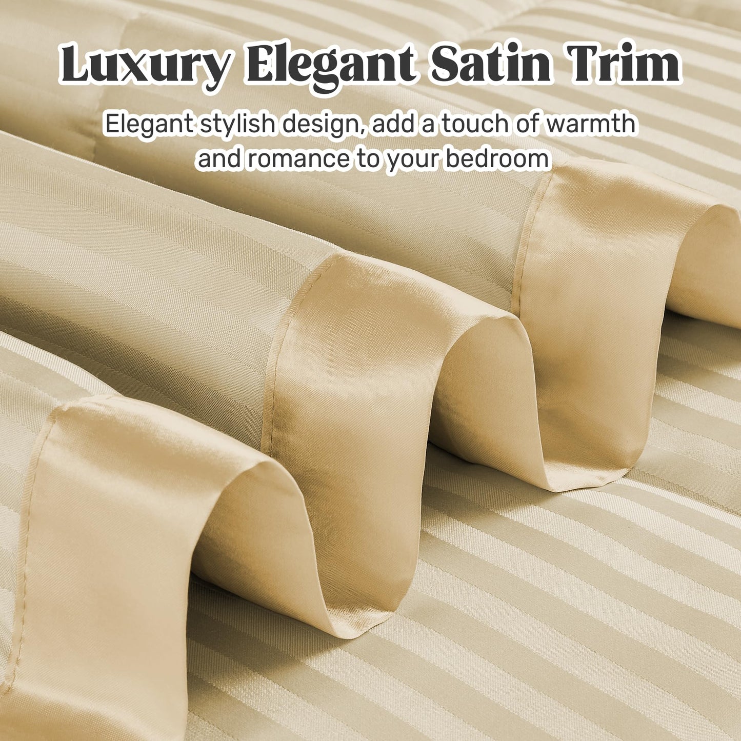 UNIKOME Blankets King Size - Soft Lightweight Down Alternative Blankets with Satin Trim, Cozy Luxury Bed Blanket for All Season, Khaki (108"X90")