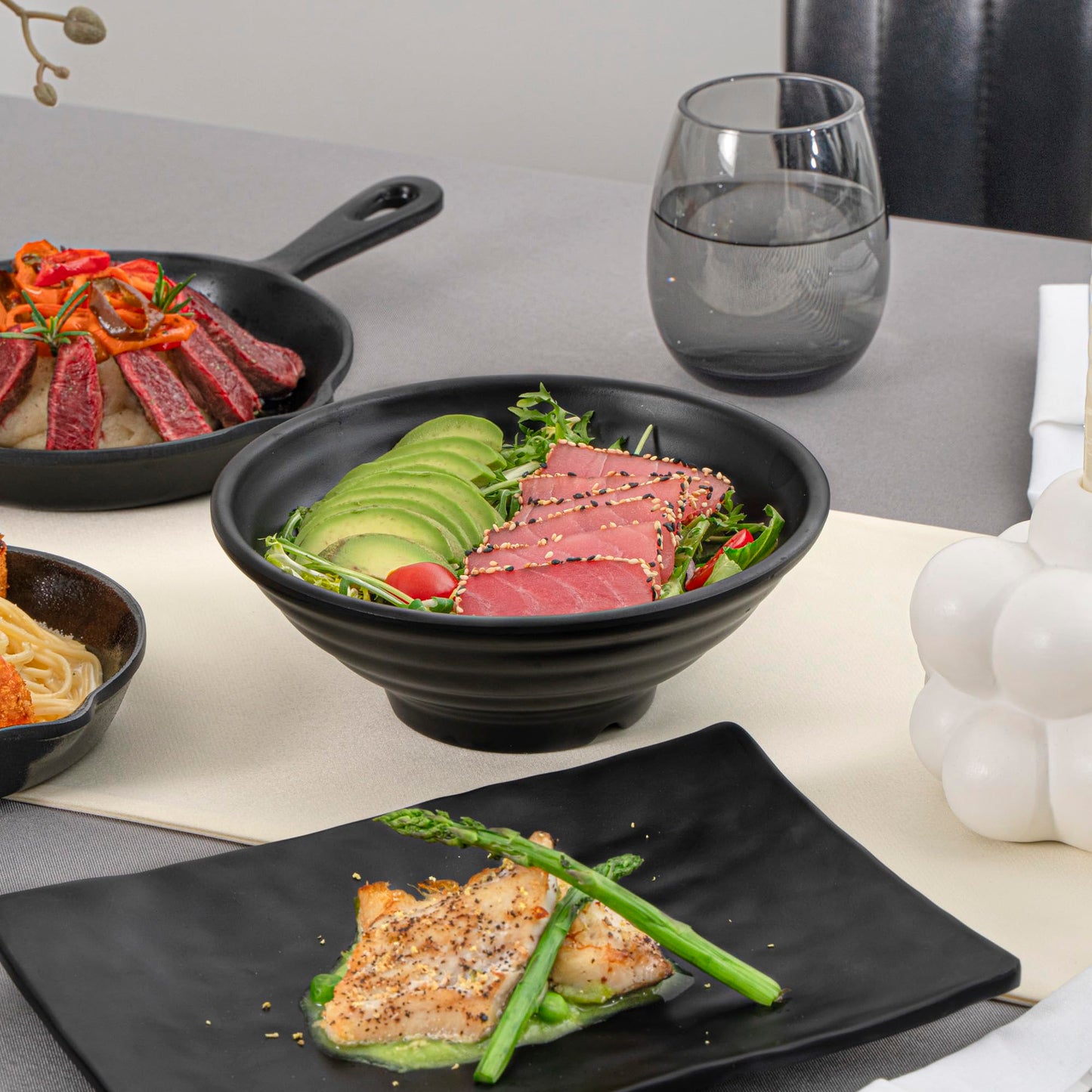Restaurantware Voga 27 Ounce Soup Bowls 2 Large Pho Bowls - Faux Stone Serve Noodles Salads Or Pastas Black Melamine Ramen Bowls Shatterproof Dishwashable Asian Style Bowls