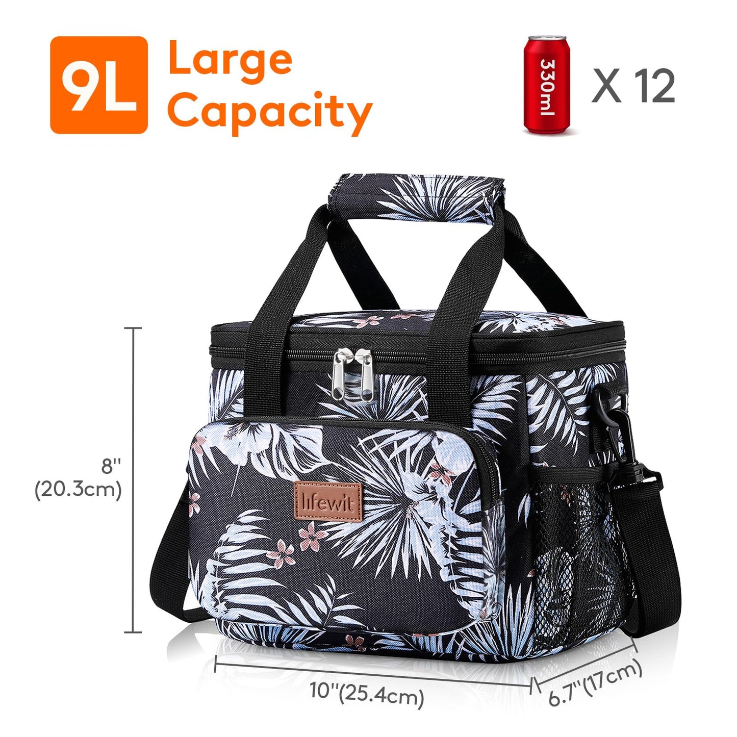 Lifewit Medium Lunch Bag, Insulated Lunch Box, Soft Cooler Cooling Tote for Adult Men Women, Flower 12-Can (9L)