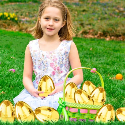 12 PCS Jumbo Gold Easter Eggs 6 Inch Giant Metallic Golden Easter Eggs Fillable Large Suprise Egg for Easter Themed Hunt Basket Stuffers Fillers Filling Treats Party Favors Classroom Prize Supplies