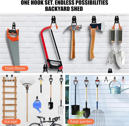 Garage Hooks by [Brand Name] - Heavy Duty 7.7-Inch Large Square Wall Hooks for Ladders, Bikes & Tools | 4 Pack, Black