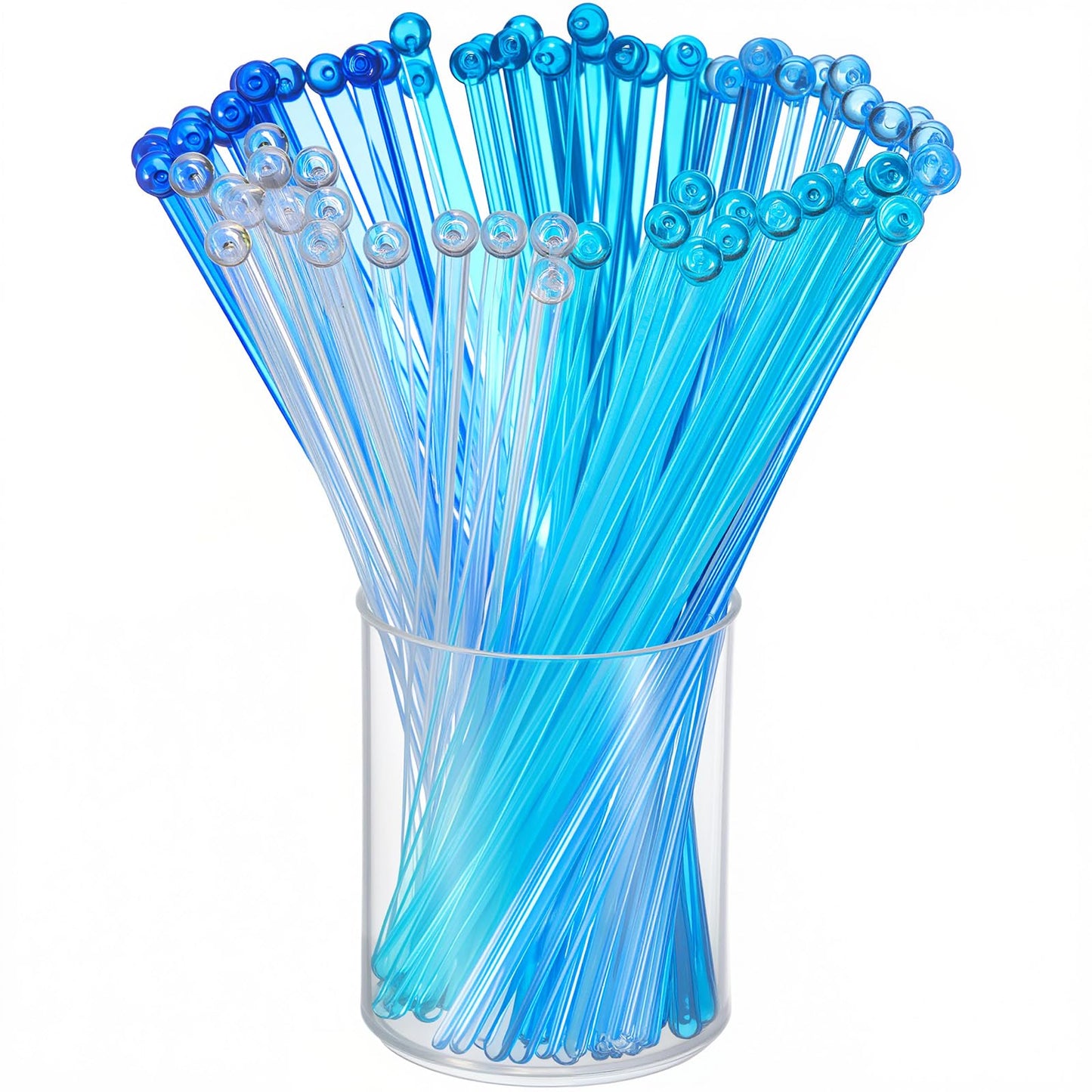 Mudder 100 Pieces Disposable Plastic Round Top Crystal Swizzle Sticks (Gradient Blue)