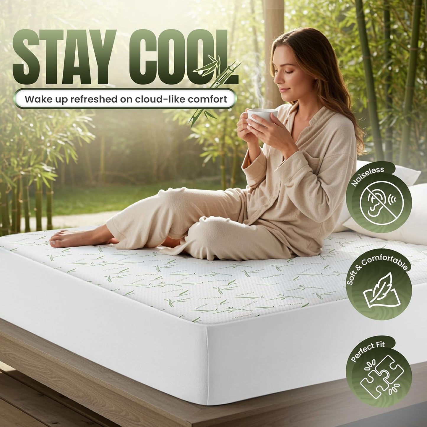 Utopia Bedding Waterproof Mattress Protector - Twin Size, Soft Bamboo Viscose Cooling Cover | 15" Deep Pockets