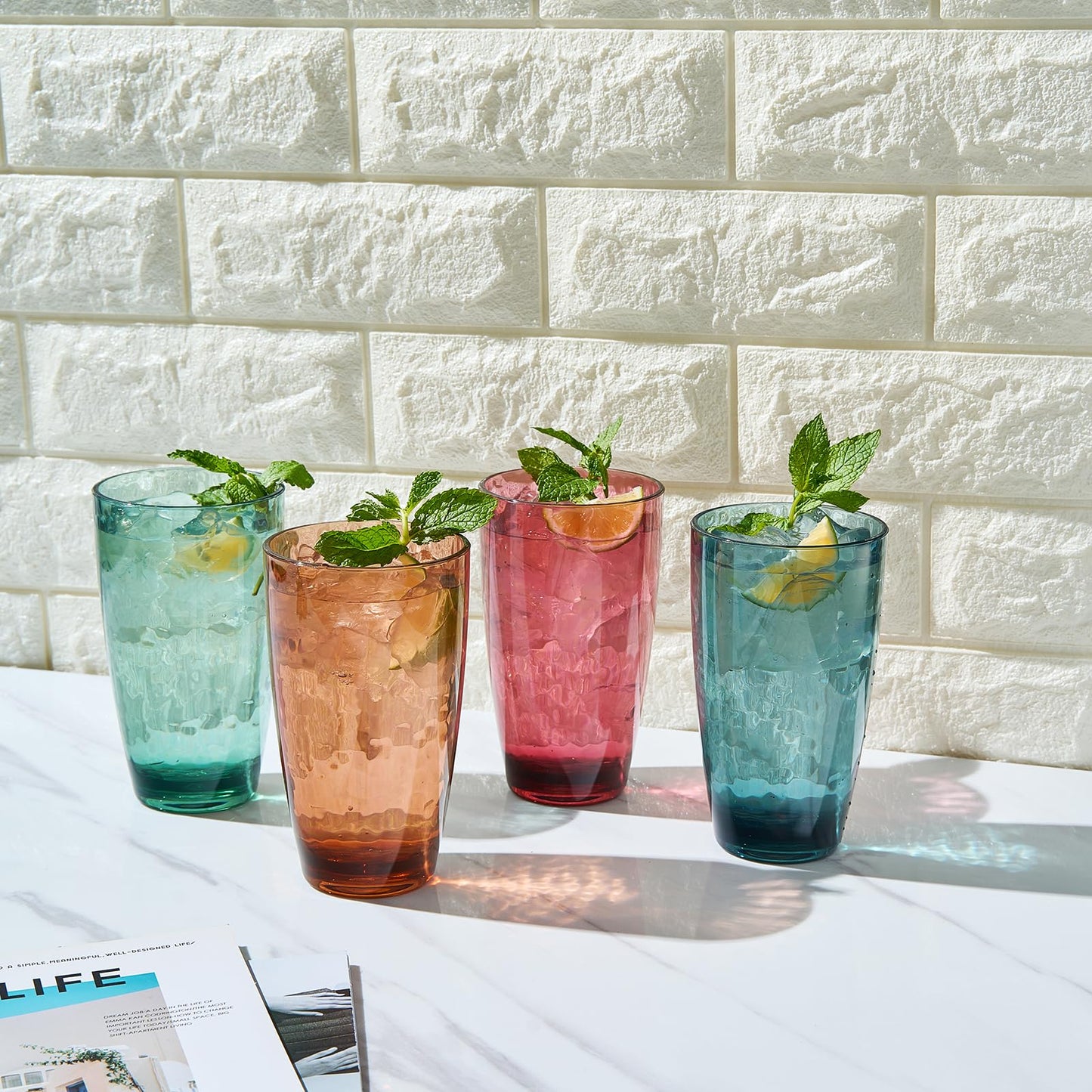 Unbreakable Large Premium Plastic Reusable Drinking Glasses (4 Set) Restaurant Cups Style, Jewel Muted Colors 19 oz Acrylic Tumbler | BPA-Free Tumblers | Top-Rack Dishwasher Safe, Tritan Shatterproof