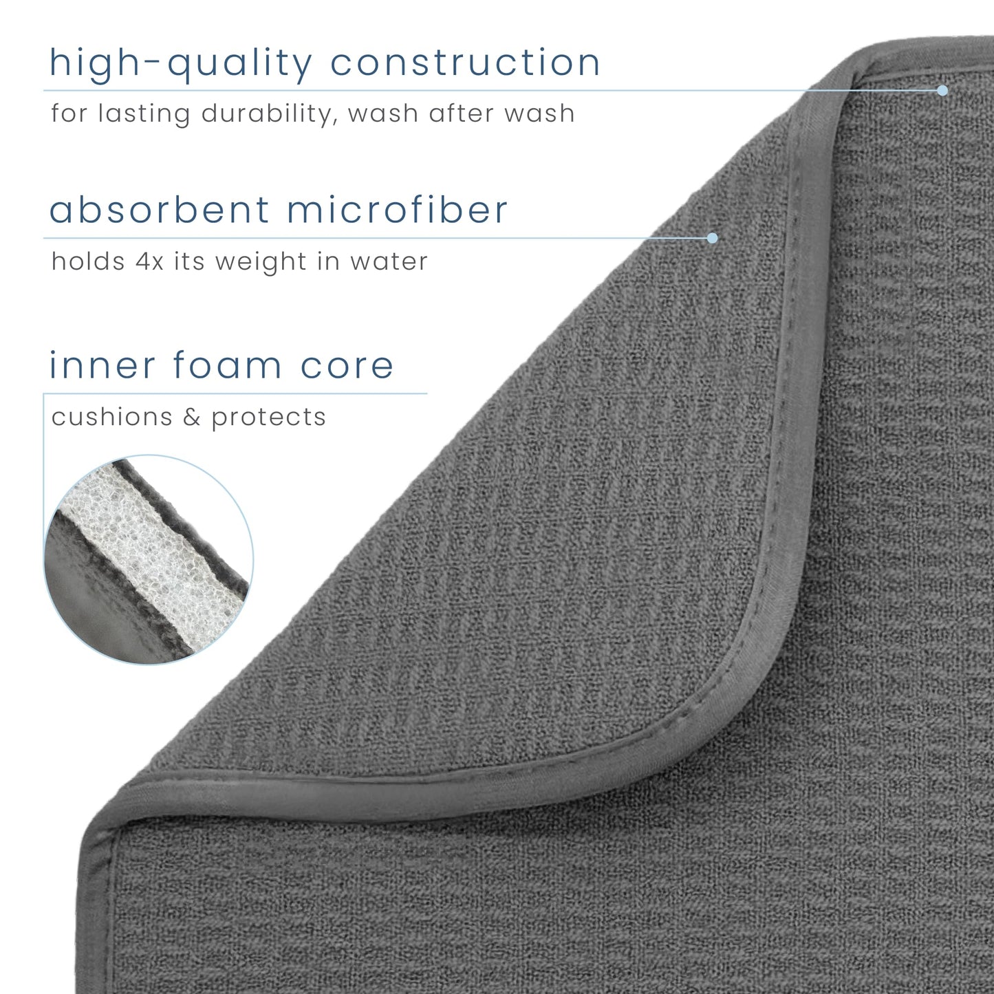 S&T INC. Dish Drying Mat XL 2 Pack, 18” x 24”, Absorbent Microfiber Kitchen Counter Mat, Dish Drying Pad for Dishes, Utensils, Pots and Pans, Extra Large, Charcoal Grey