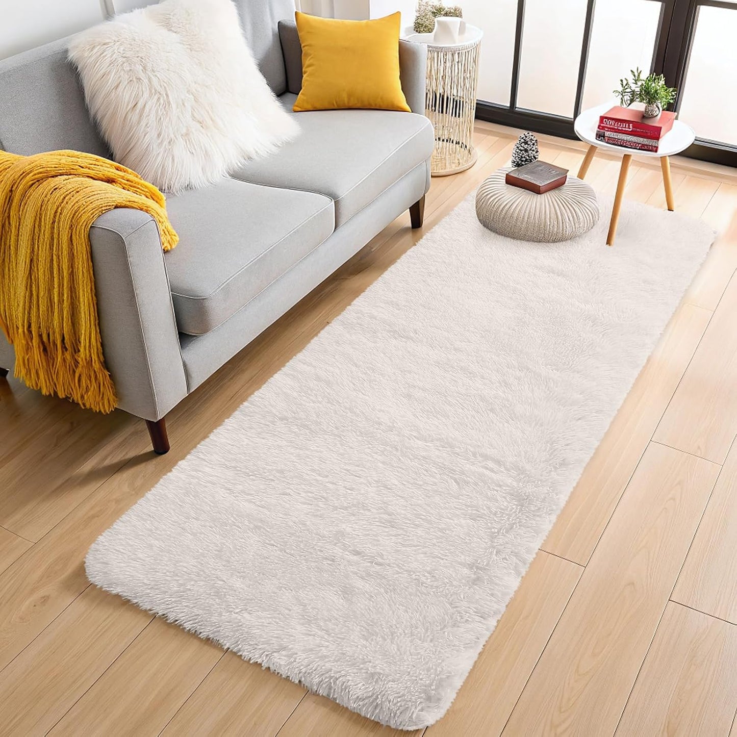 OLANLY Runner Rugs - Soft, Machine Washable Shaggy Carpet for Hallway & Bedroom | Ivory, 2x10 ft
