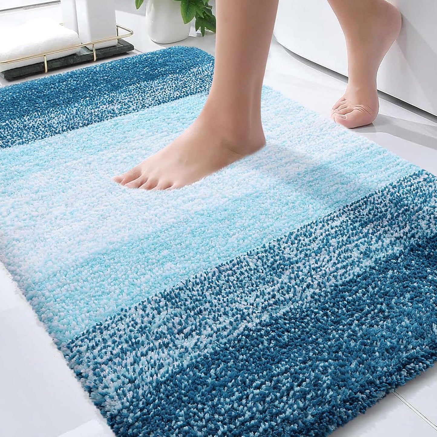 OLANLY Bathroom Rug Mat - Extra Soft, Absorbent Microfiber | Non-Slip Plush Shaggy Design, 36x24, Peacock Blue