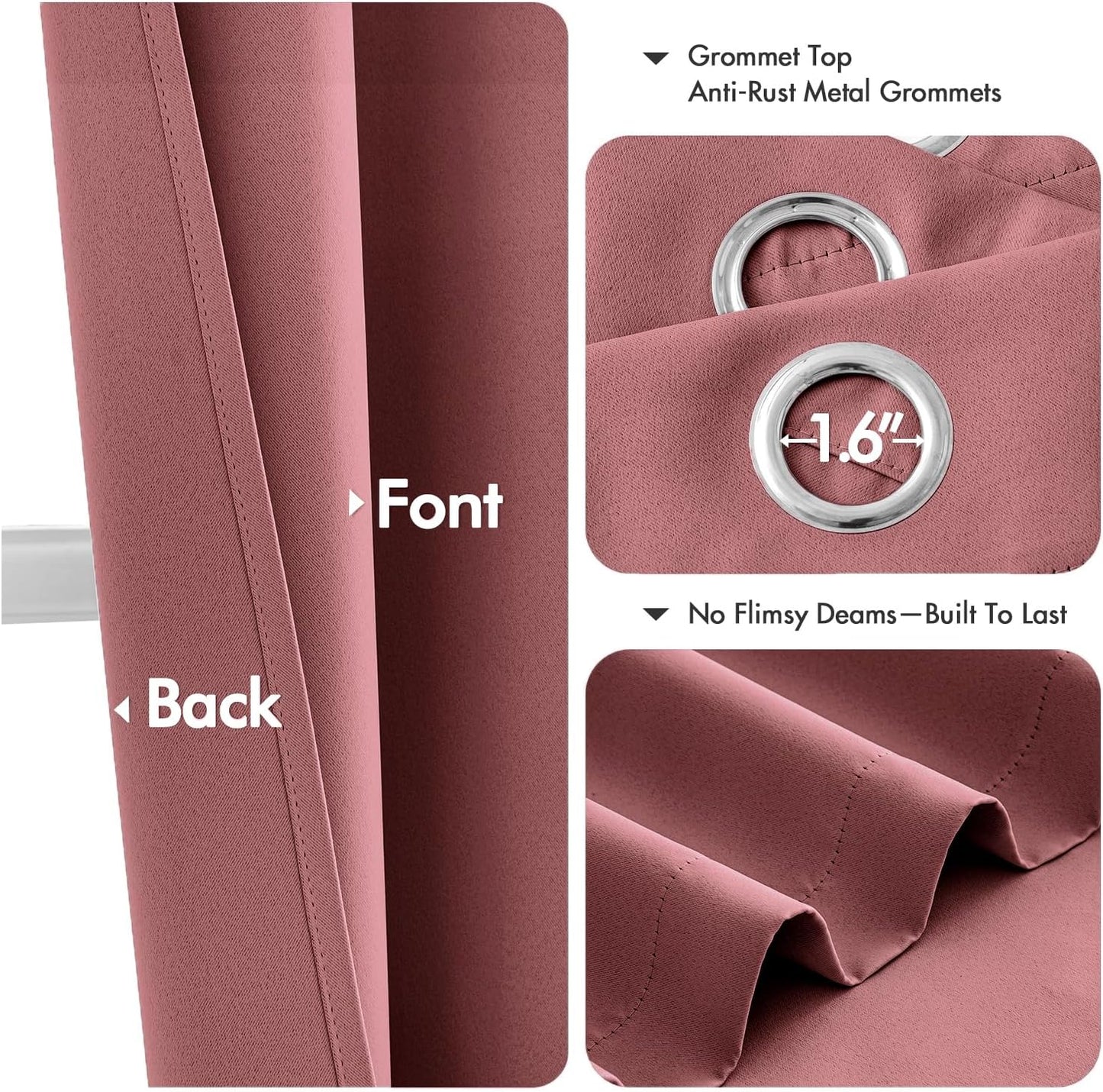 MIULEE Dusty Rose Blackout Curtains - Thermal Insulated Room Darkening Drapes | 63 Inch, 2 Panels