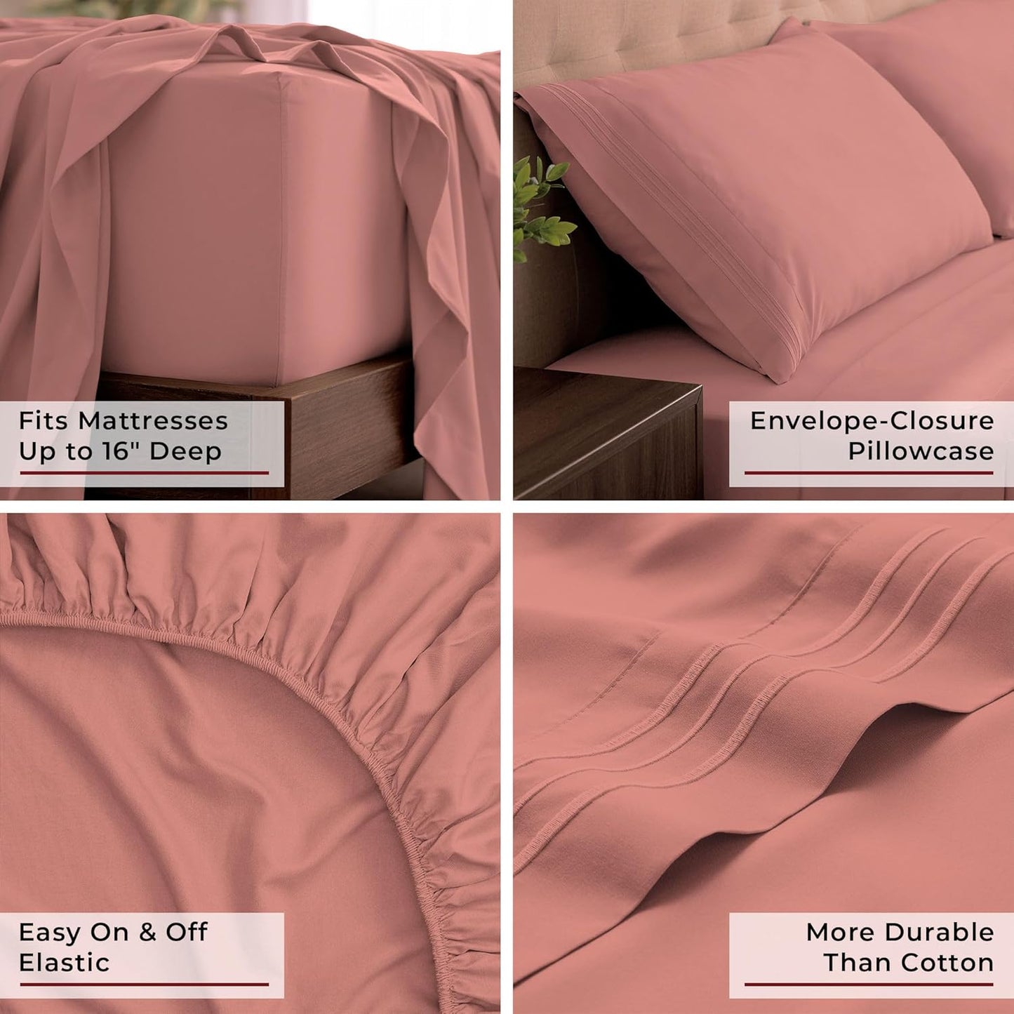 Mellanni California King Sheets Set - 4 PC Hotel Luxury Bedding | Extra Soft, Cooling, Wrinkle-Resistant (Coral)