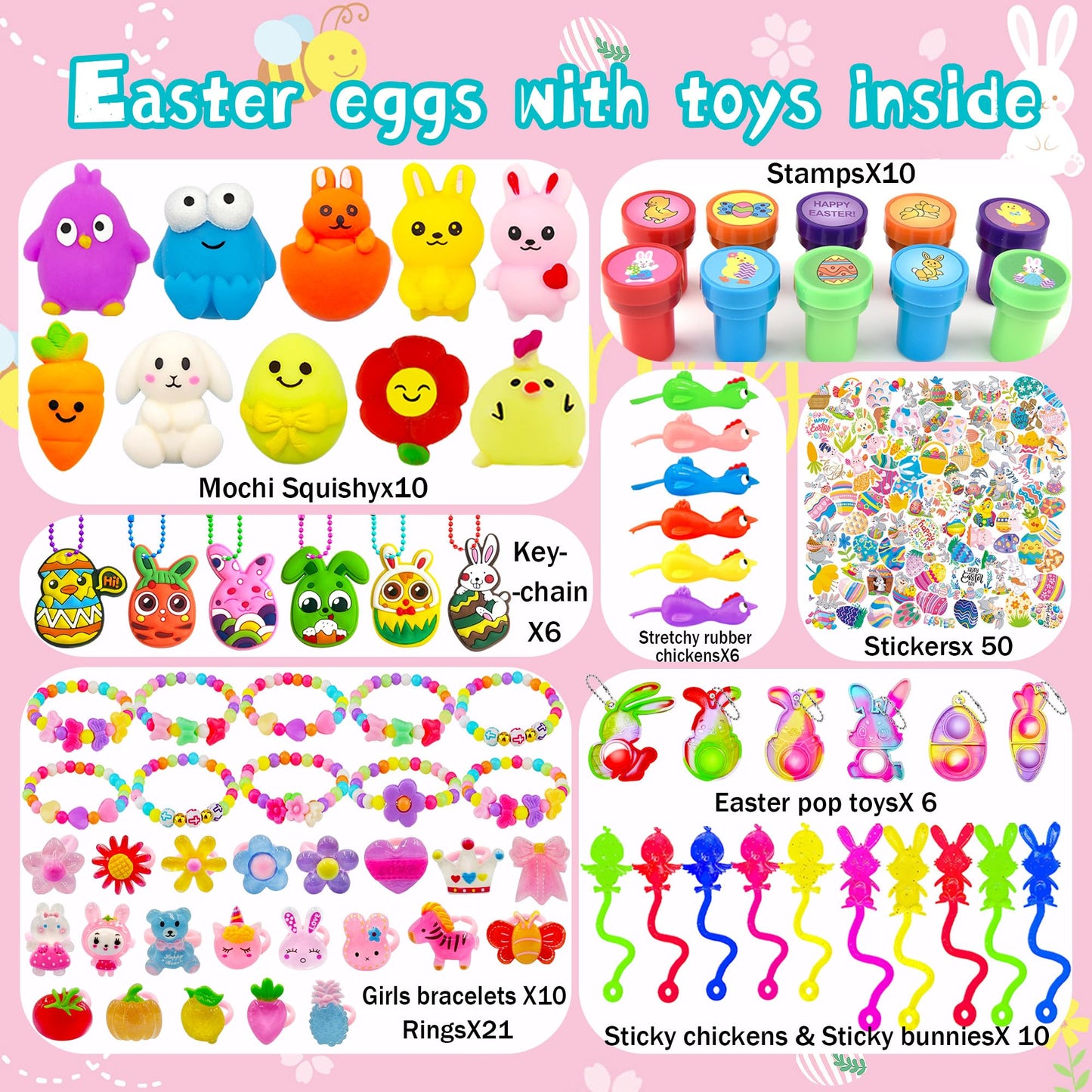 bider 318 pcs Easter Eggs with Toys inside Bulk filled Easter Basket Stuffers Egg Hunt Easter Party Favors for Kids Toddlers Boys Girls 100 pack