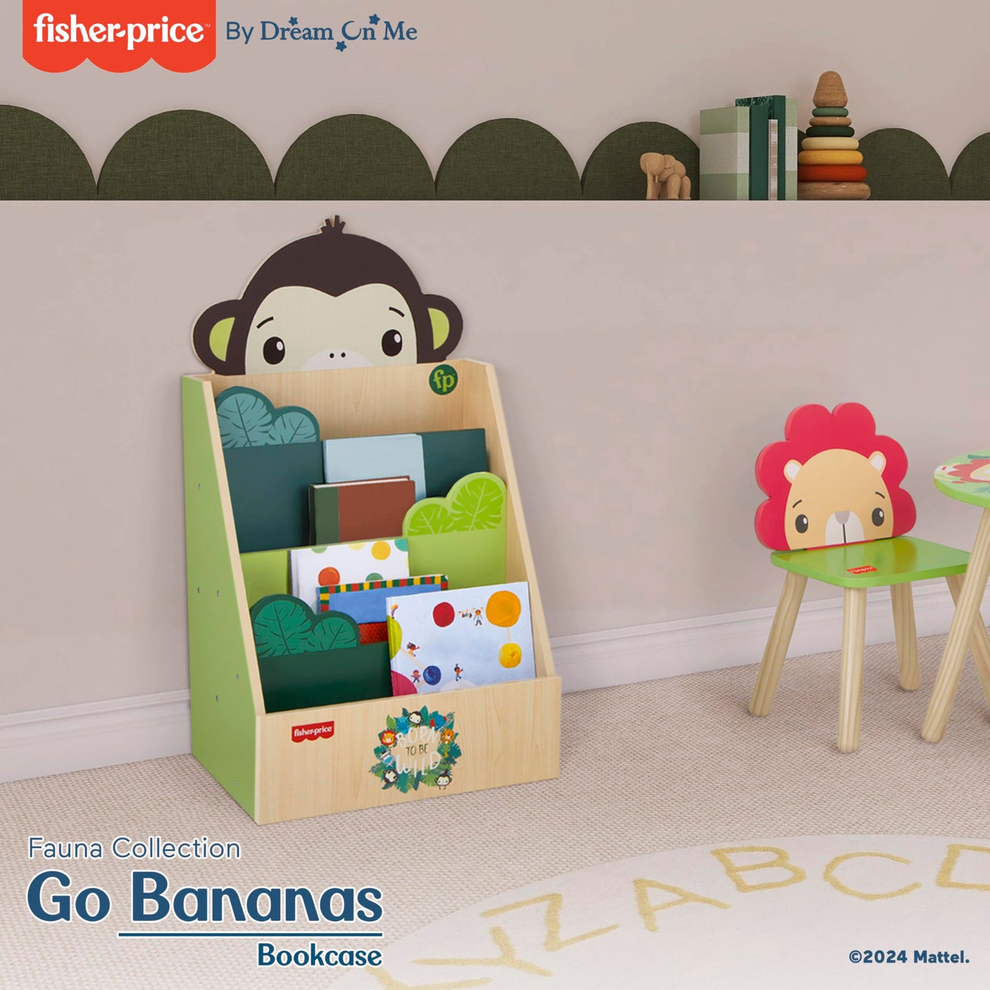 Fisher-Price Fauna Collection Go Bananas Bookcase by Dream On Me, Jungle Print, Easy to Assemble