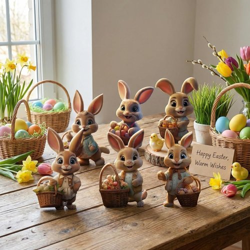 dunfack Easter Decorations for Home, Bunny Decorations Spring Home Decor,6 pcs Wooden Easter Bunny Table Sign