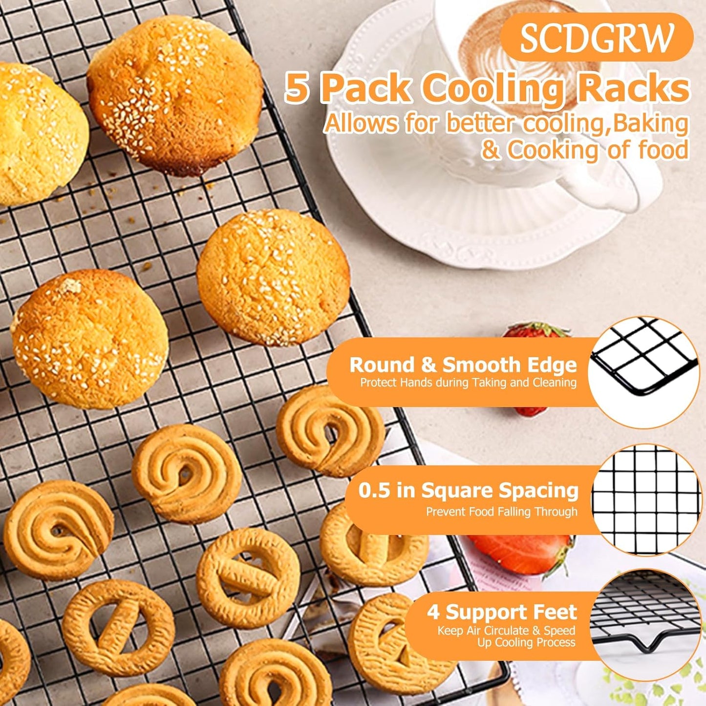 Skiennix Cooling Racks - Heavy Duty Stainless Steel Baking Rack Set | 10" x 16" | Oven & Dishwasher Safe