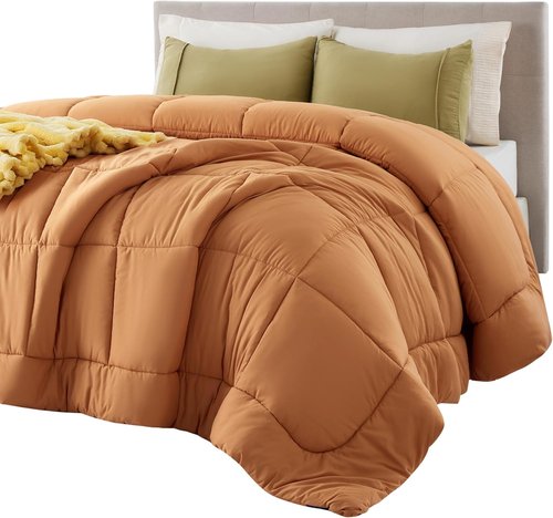 Bedsure Comforter Duvet Insert - All-Season Twin Size Quilted Down Alternative Bedding, Burnt Orange, 88 x 68 Inches