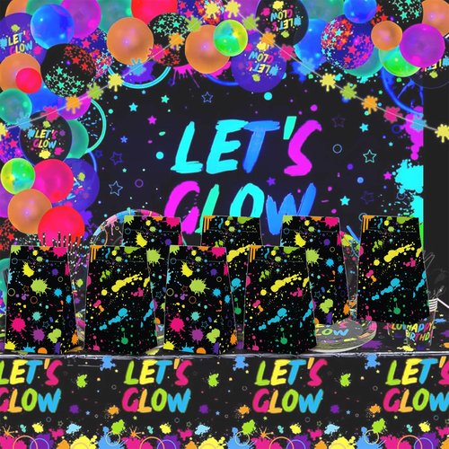 24 Pcs Neon Goodie Bags Glow in The Dark Theme Party Gift Bags with Stickers -Neon Themed Birthday Party Favor for Birthday Decoration Supplies