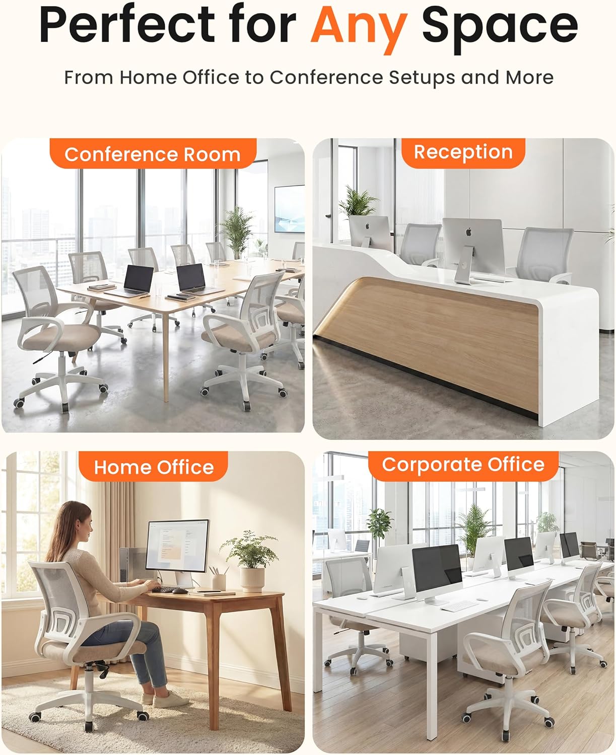NEO CHAIR Ergonomic Office Desk Chair - Comfy Mesh Cushion with Lumbar Support | Adjustable Height, Beige