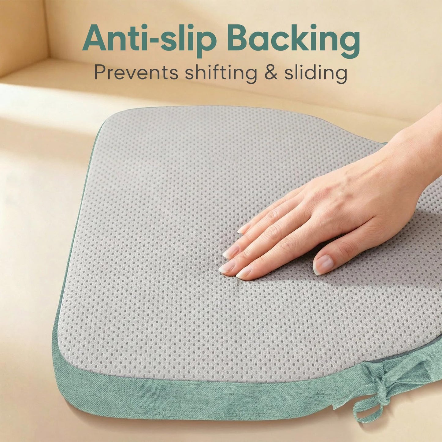 PRONOUS Light Green Winsor Chair Cushions with Ties, Dining Kitchen Chair Seat Pads Non Slip Removable Washable Cover 17"x16" Set of 2