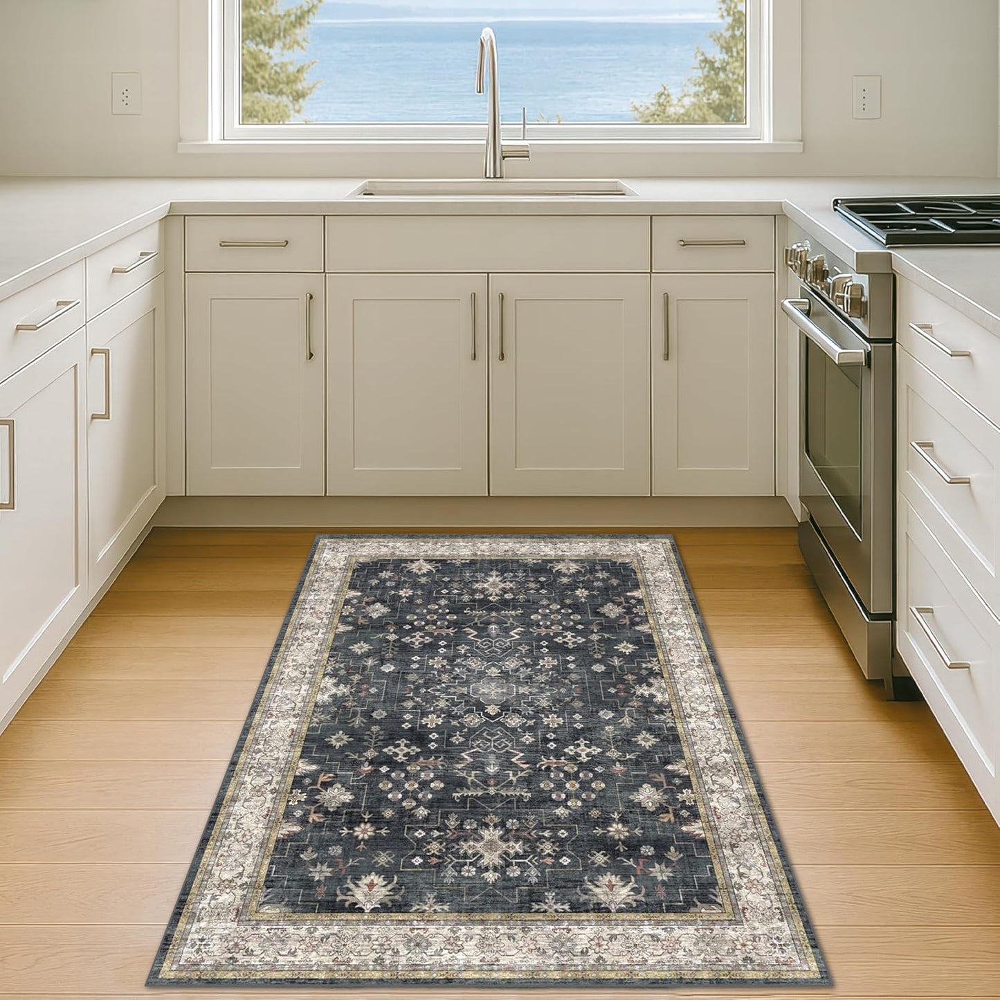 Skiennix Black Boho Washable Entry Rug - Non-Slip, Stain & Fade Resistant | 3x4 Indoor Door Mat