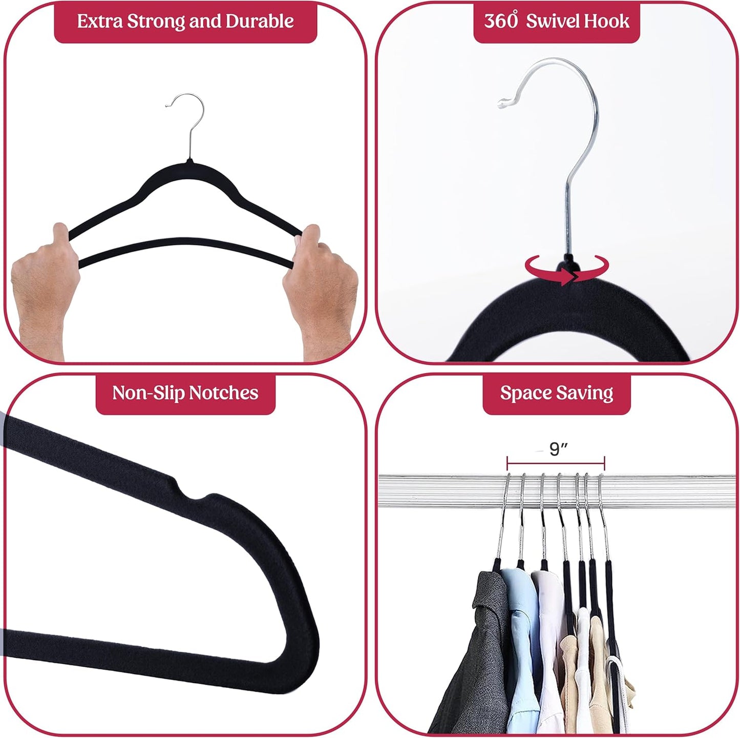 LDC Black Velvet Hangers | 30 Pack Premium Non-Slip Clothes Hangers - Heavy Duty Space-Saving Design