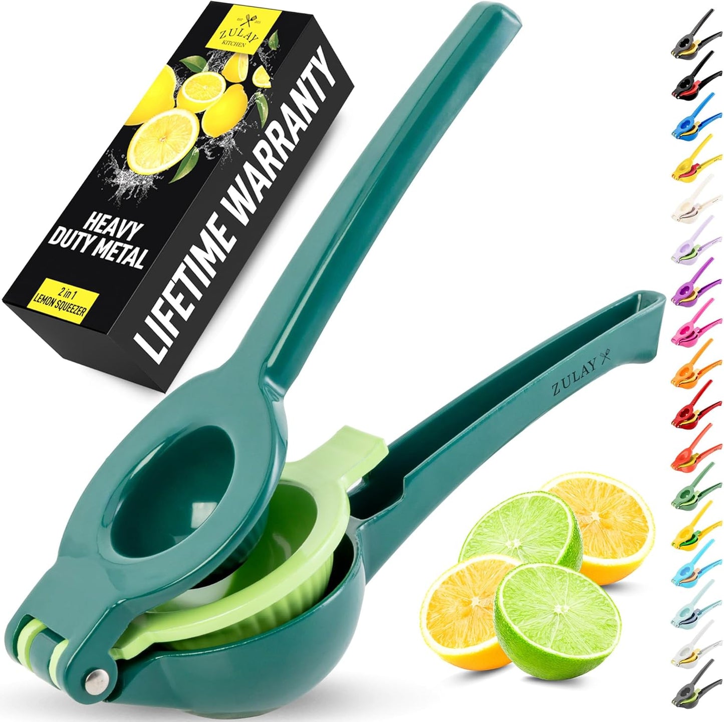 Zulay Kitchen 2-in-1 Lemon Squeezer - Sturdy Hand Juicer for Maximum Juice Extraction - Easy to Clean | Green/Lime