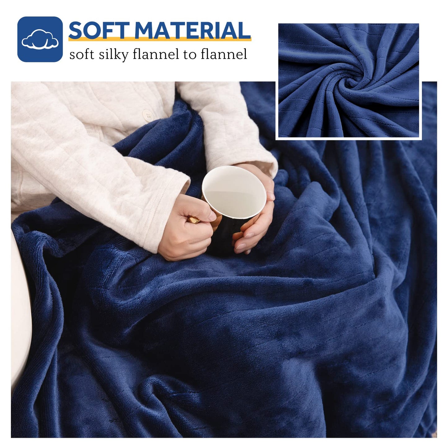 Sealy Electric Blanket Throw, Soft Flannel Heated Blanket with 6 Heat Settings & 2-10 Hours Auto Shut Off, Fast Heating & Machine Washable, 50x60 Inch, Navy