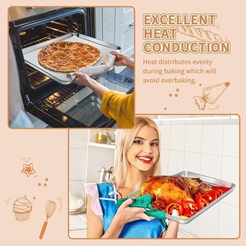 Deedro Stainless Steel Baking Sheet Set - Heavy Duty Non-Toxic Cookie Pans | Easy Clean, 16 x 12 Inch