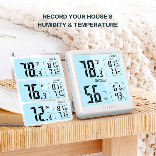 DOQAUS Digital Hygrometer - Indoor Thermometer with Fast Refresh & Max Min Records | White