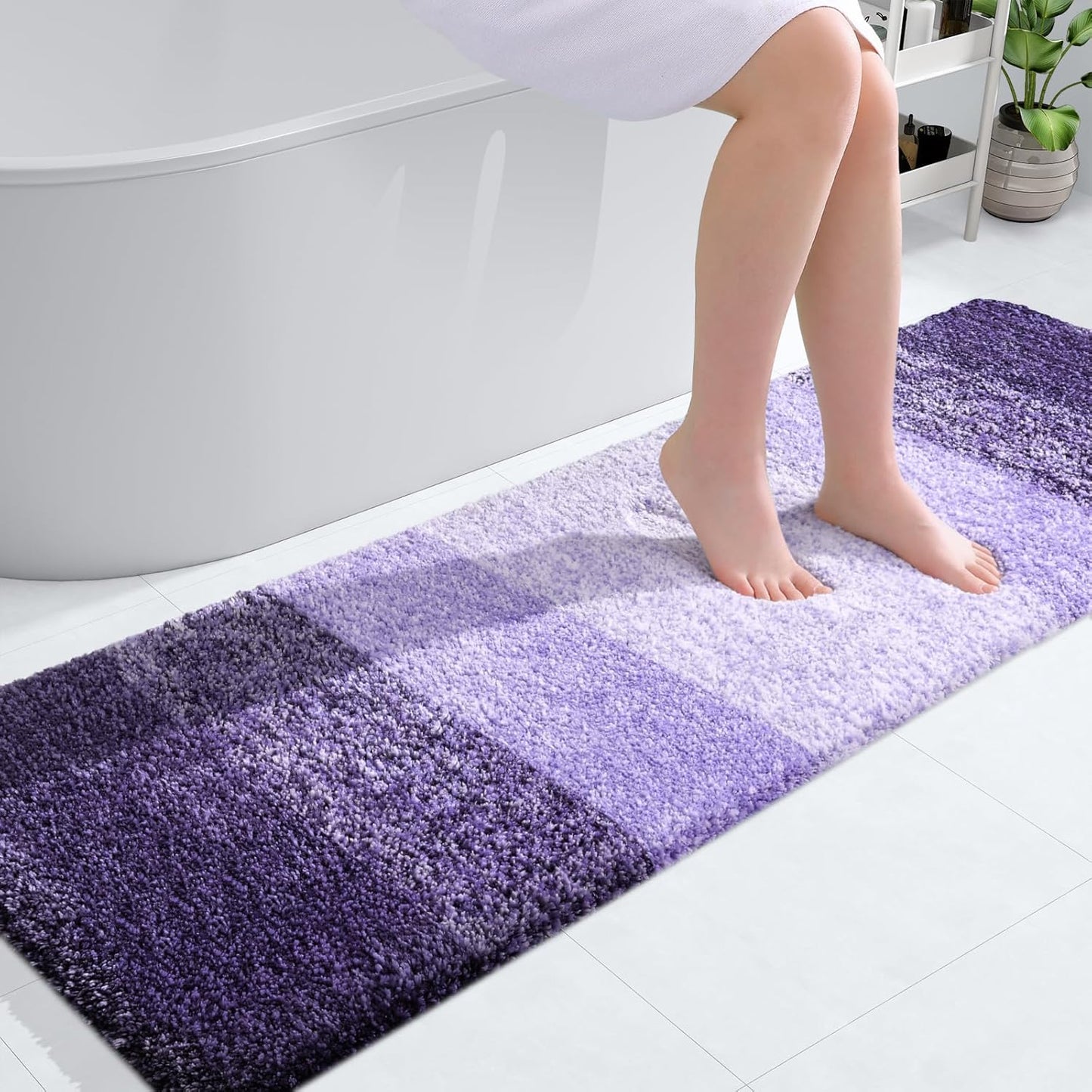 OLANLY Bathroom Runner Rug - Extra Soft Microfiber Mat, Quick Dry & Washable, 59x20 Inches, Violet