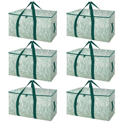BALEINE 6-Pack Oversized Moving Bags with Reinforced Handles, Heavy-Duty Storage Tote for Clothes, Moving Supplies (Clover, 6-Pack)