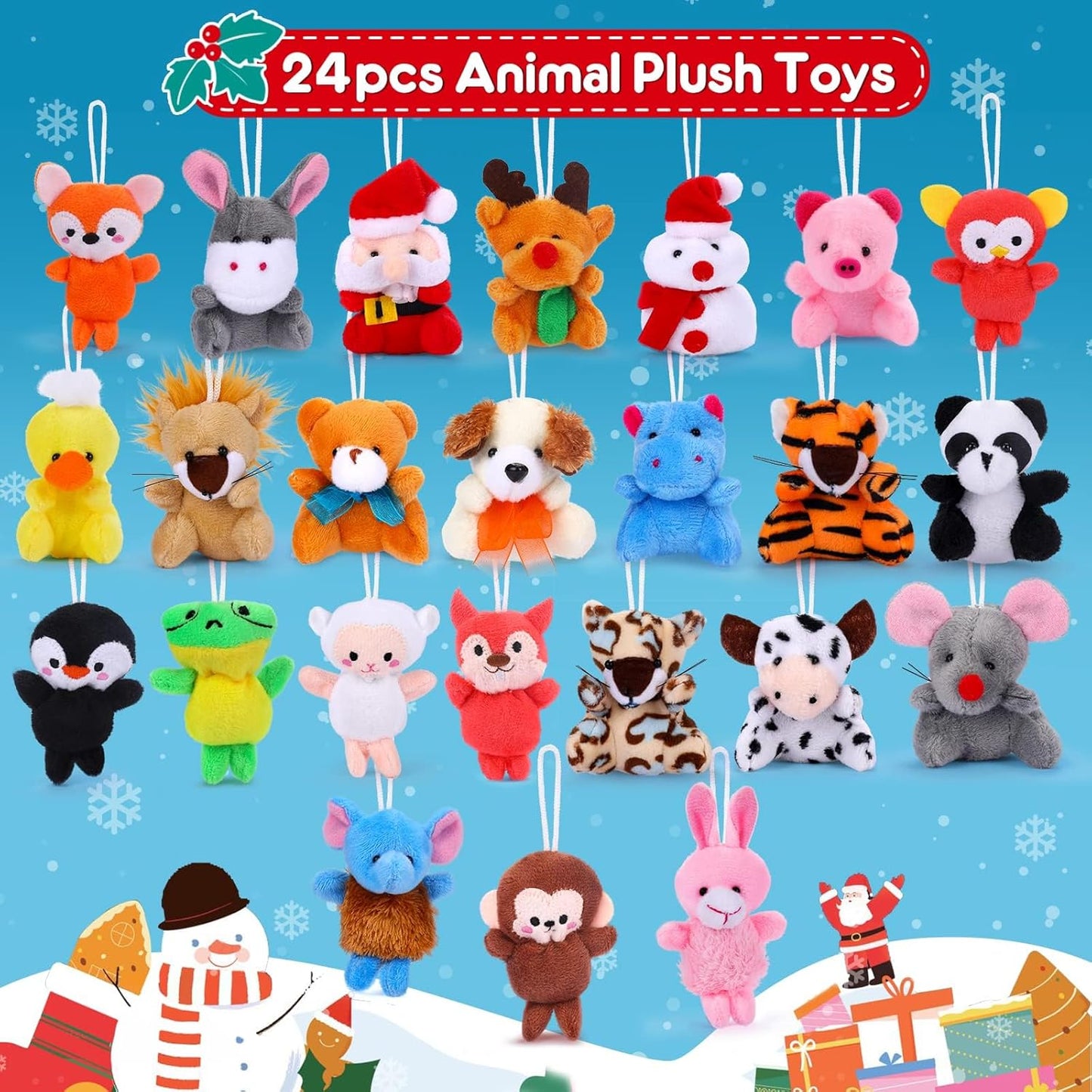 Advent Calendar 2025 - Kids' 24-Day Christmas Countdown with Mini Animal Plush Toys & Decorations