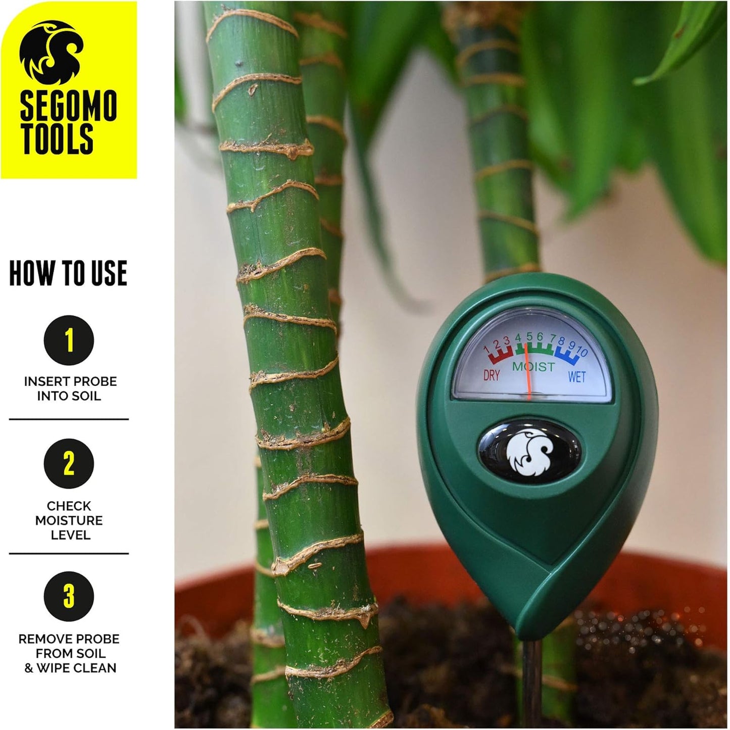 Segomo Tools Soil Moisture Meter - Accurate Plant Water Sensor for Gardens, Lawns & Farms | SMR01