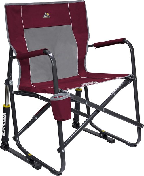 GCI Outdoor Freestyle Rocker Camping Chair - Portable Folding Rocking Chair with Drink Holder & Comfortable Backrest - Cinnamon