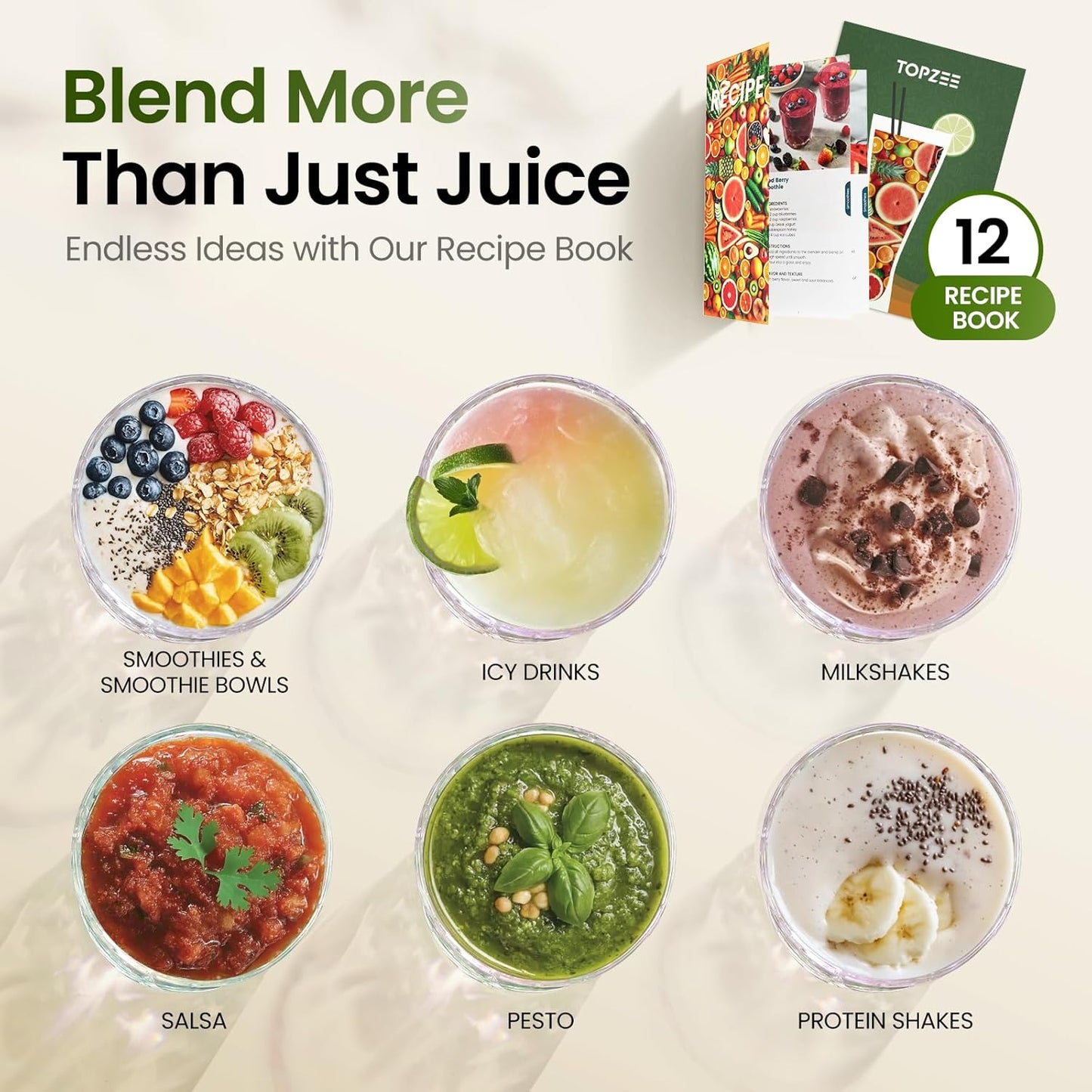 TOPZEE Personal Smoothie Blender - 1000W Single-Serve Blender with 24oz To-Go Cup | Ideal for Protein Shakes & Smoothies, Black