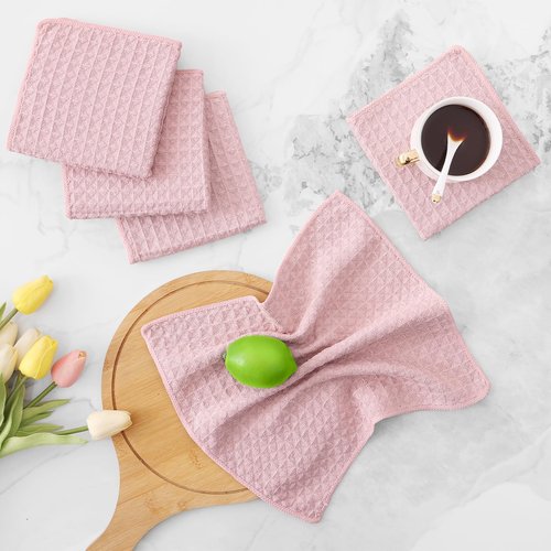 Homaxy Microfiber Waffle Weave Kitchen Dish Cloths, 12 x 12 Inch Ultra Absorbent and Solid Color Dish Towels for Kitchen Fast Drying Dishcloth for Washing Dishes, 6 Pack, Pink