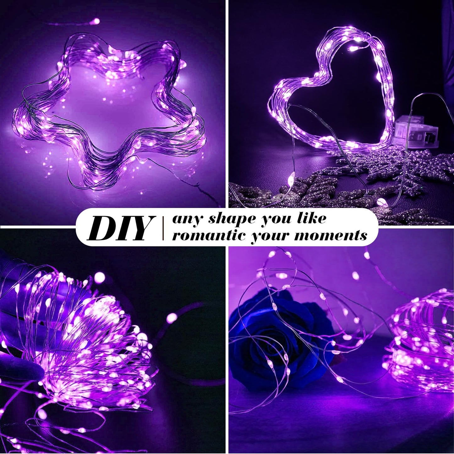 ZGWJ 12 Pack Fairy Lights Battery Operated, 7ft 20 Mini LED Fairy String Lights Silver Wire 3 Modes for DIY, Parties, Wedding, Bedroom, Halloween Christmas Decoration Purple